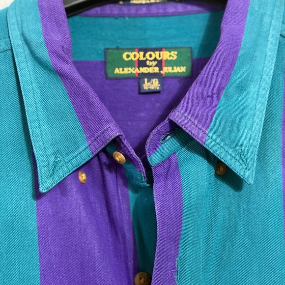 Alexander Julian Men's Vibrant Purple and Teal Shirt - Picture 2 of 7
